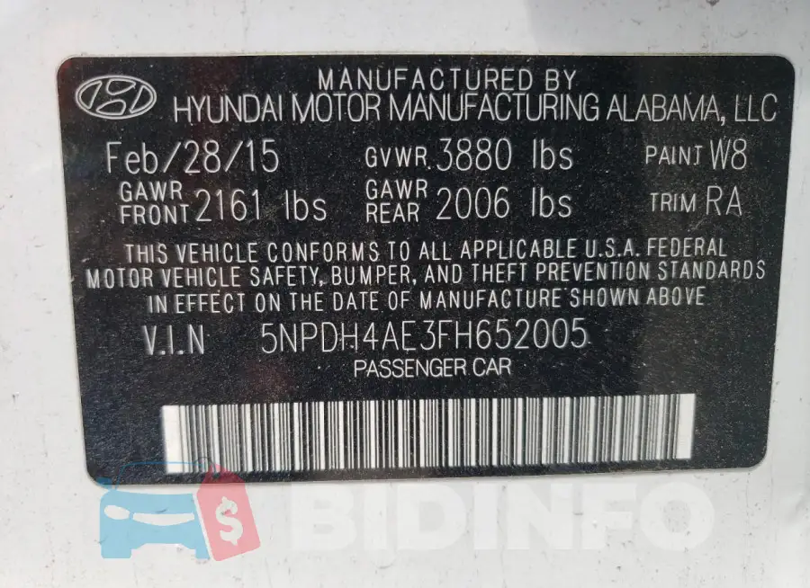 5NPDH4AE3FH652005 Photo# 13