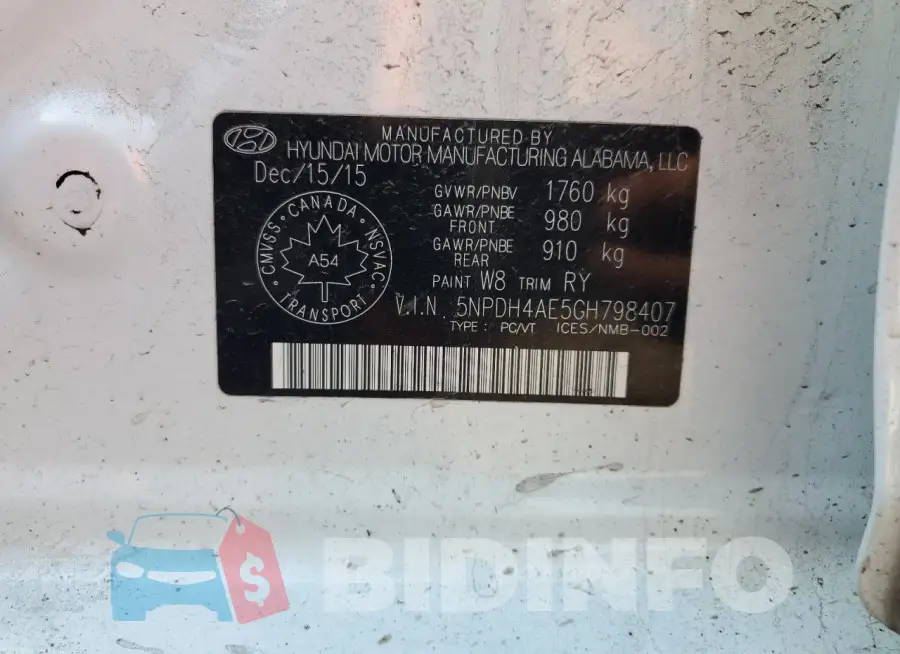 5NPDH4AE5GH798407 Photo# 13