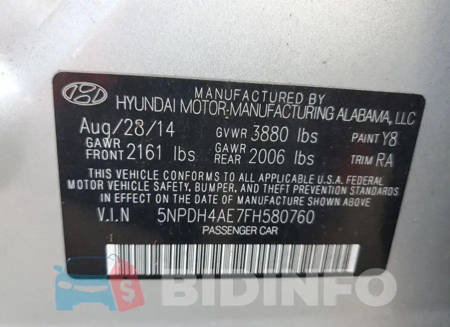 5NPDH4AE7FH580760 Photo# 13