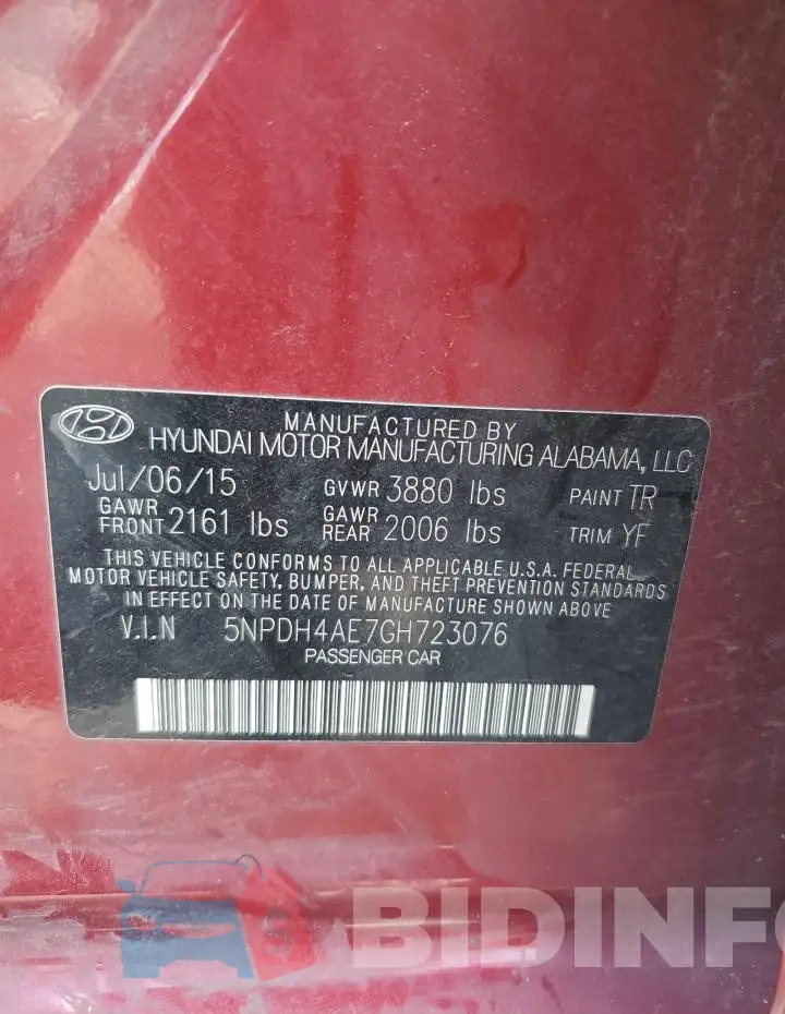 5NPDH4AE7GH723076 Photo# 12