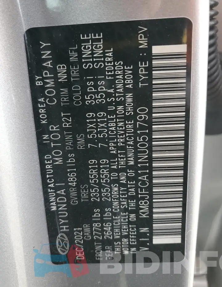 KM8JFCA11NU051790 Photo# 13