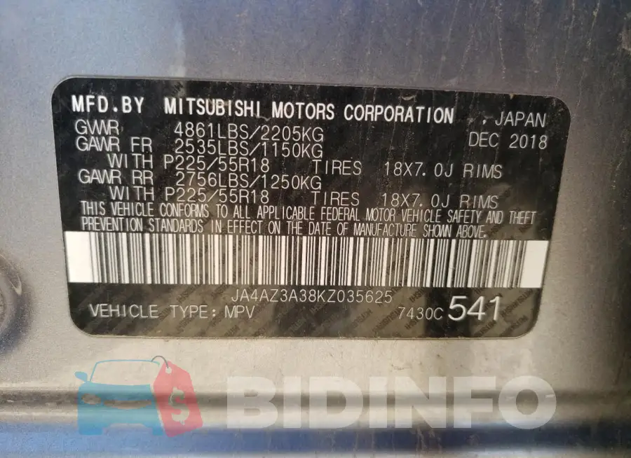 JA4AZ3A38KZ035625 Photo# 12