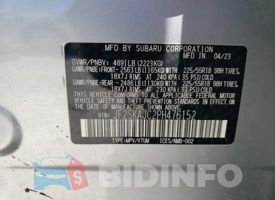 JF2SKAJC2PH476152 Photo# 14