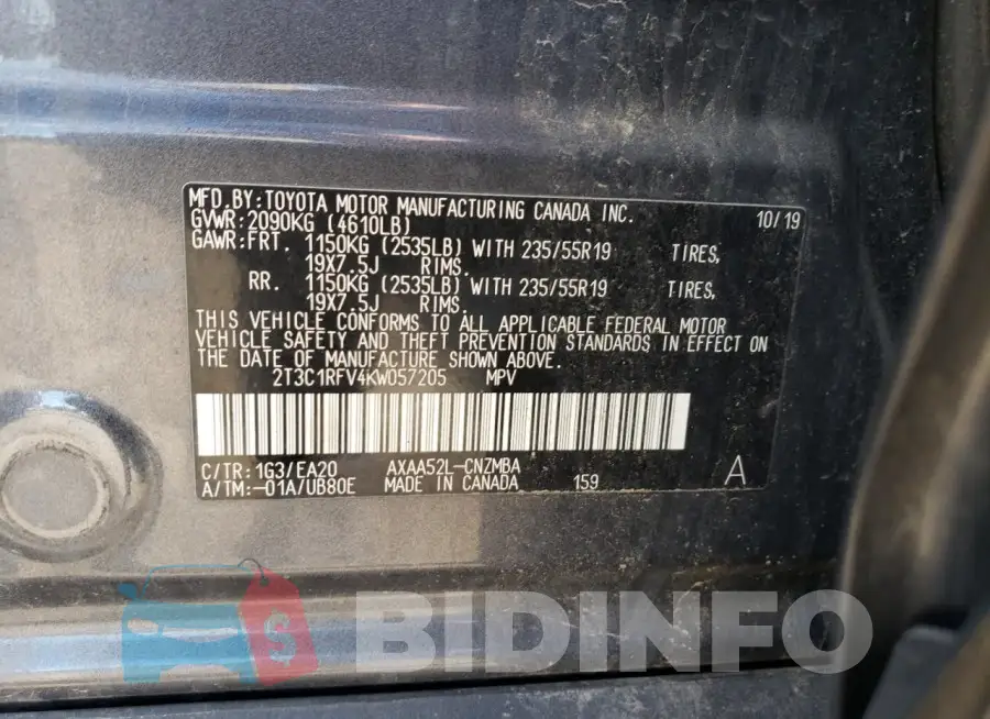 2T3C1RFV4KW057205 Photo# 13