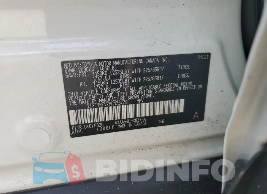 2T3F1RFV7MC178778 Photo# 13