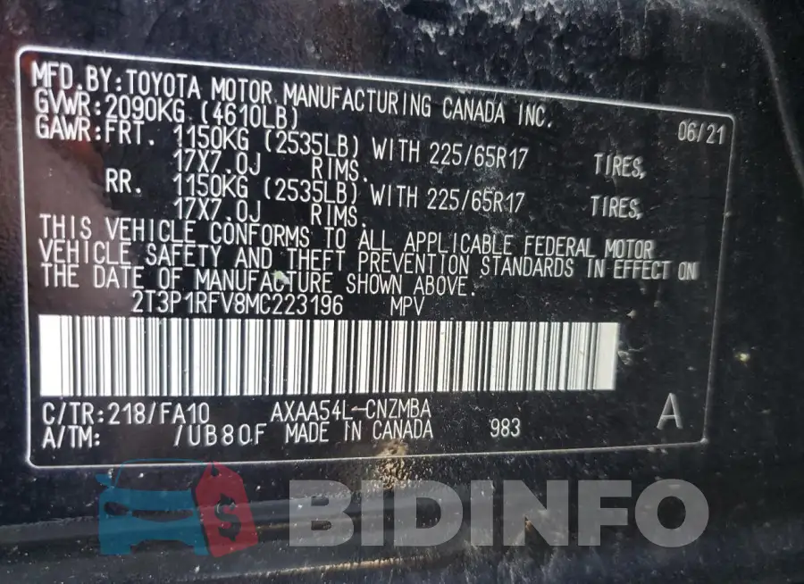 2T3P1RFV8MC223196 Photo# 12