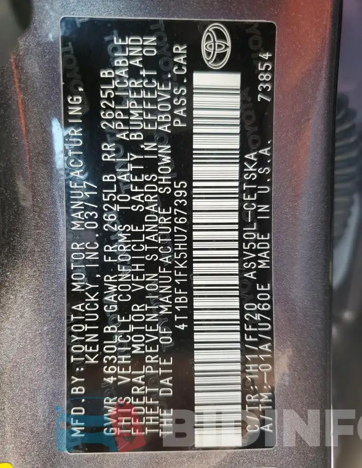 4T1BF1FK5HU767395 Photo# 13