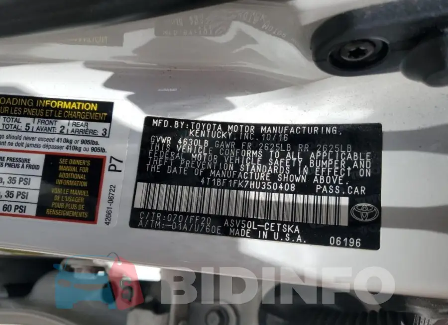 4T1BF1FK7HU350408 Photo# 13