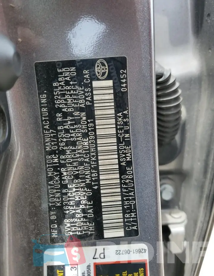 4T1BF1FKXHU390191 Photo# 12