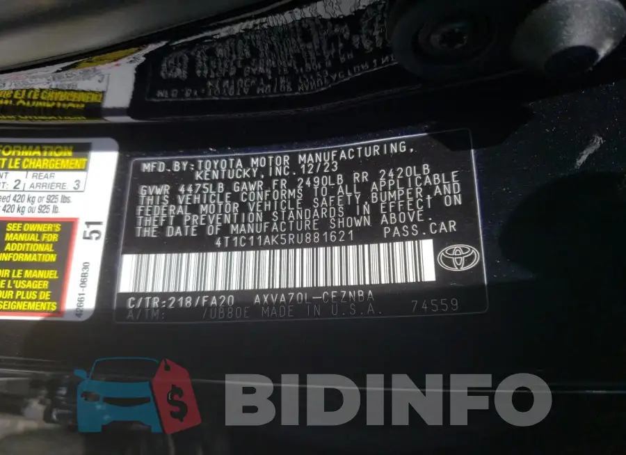 4T1C11AK5RU881621 Photo# 12