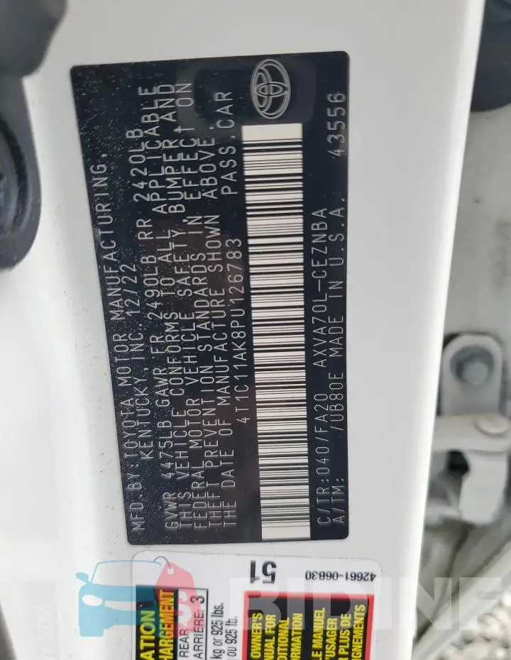4T1C11AK8PU126783 Photo# 12