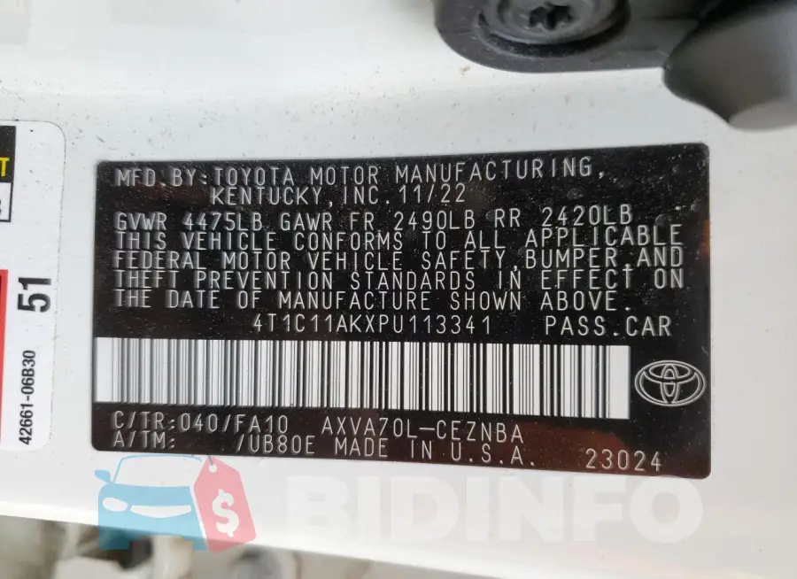 4T1C11AKXPU113341 Photo# 13