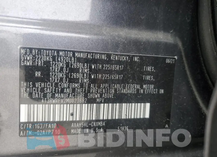4T3RWRFV2MU023682 Photo# 14