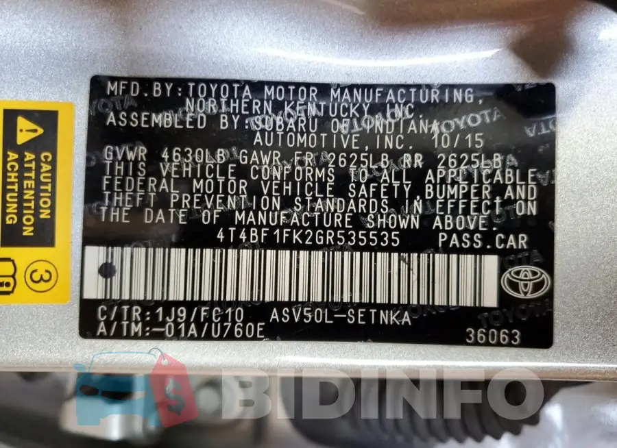 4T4BF1FK2GR535535 Photo# 13