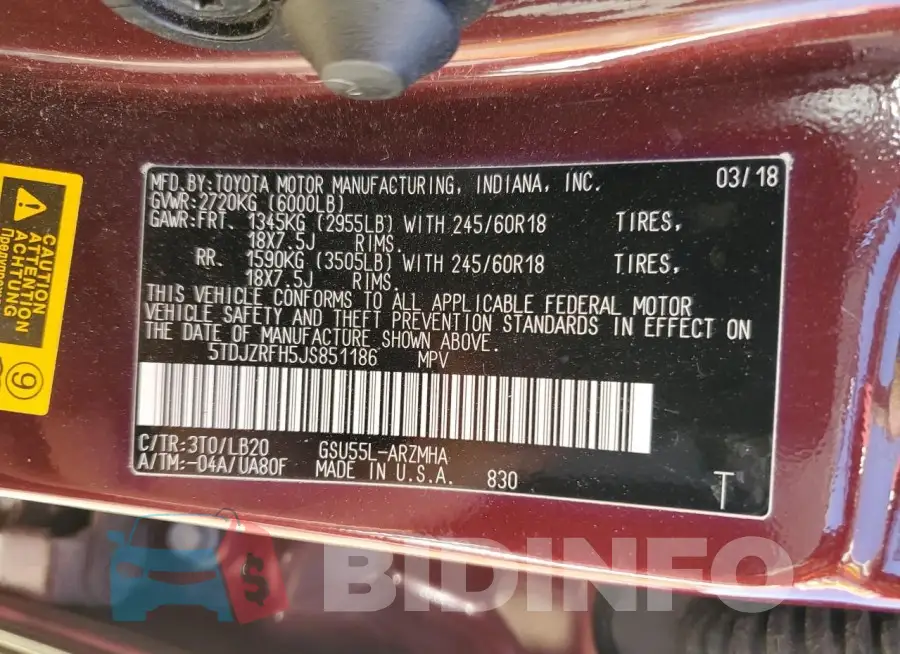 5TDJZRFH5JS851186 Photo# 13