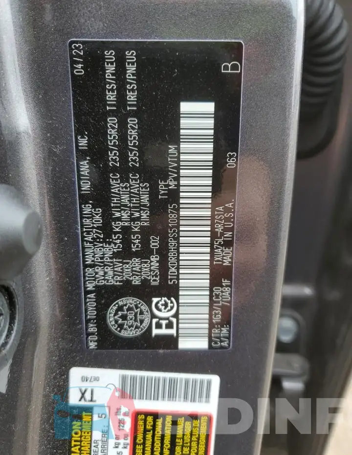 5TDKDRBH9PS510875 Photo# 14