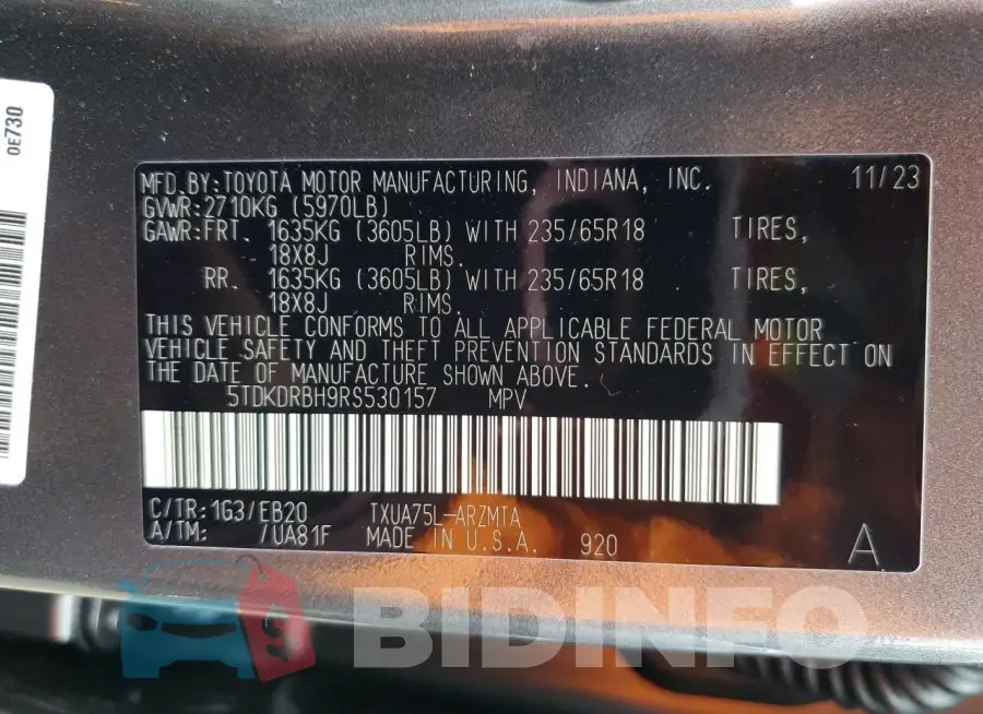 5TDKDRBH9RS530157 Photo# 14