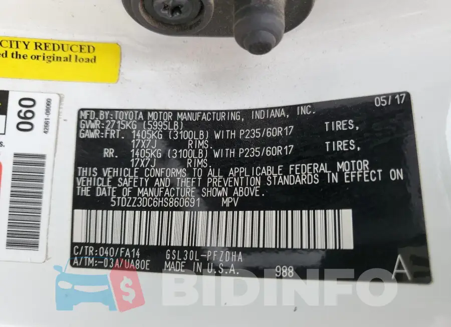 5TDZZ3DC6HS860691 Photo# 13