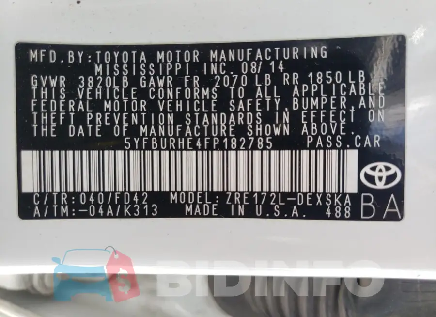 5YFBURHE4FP182785 Photo# 12
