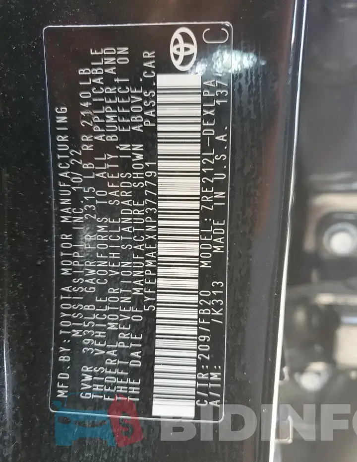 5YFEPMAEXNP377791 Photo# 13