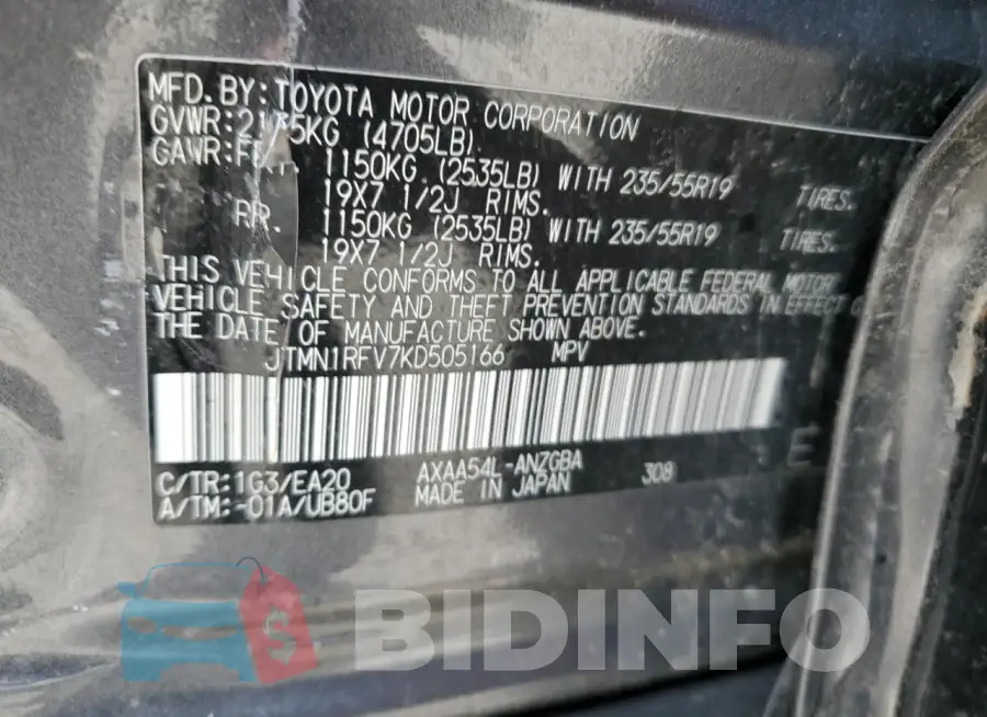 JTMN1RFV7KD505166 Photo# 12