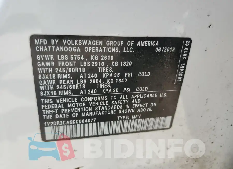 1V2DR2CA5KC584077 Photo# 14