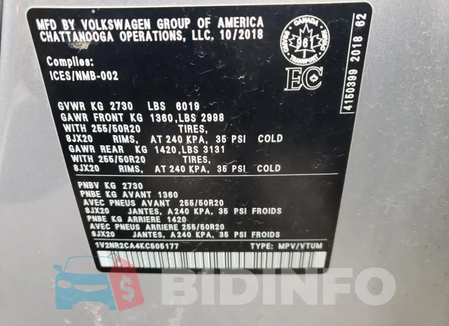 1V2NR2CA4KC505177 Photo# 14