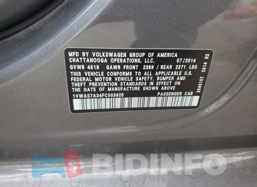 1VWAS7A34FC003925 Photo# 12