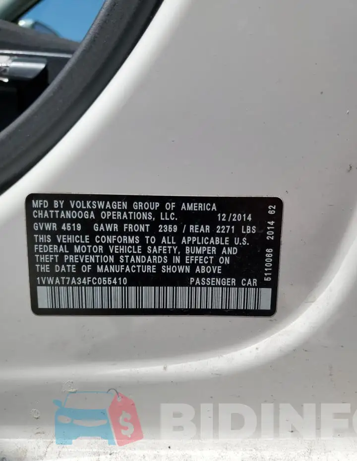 1VWAT7A34FC055410 Photo# 12