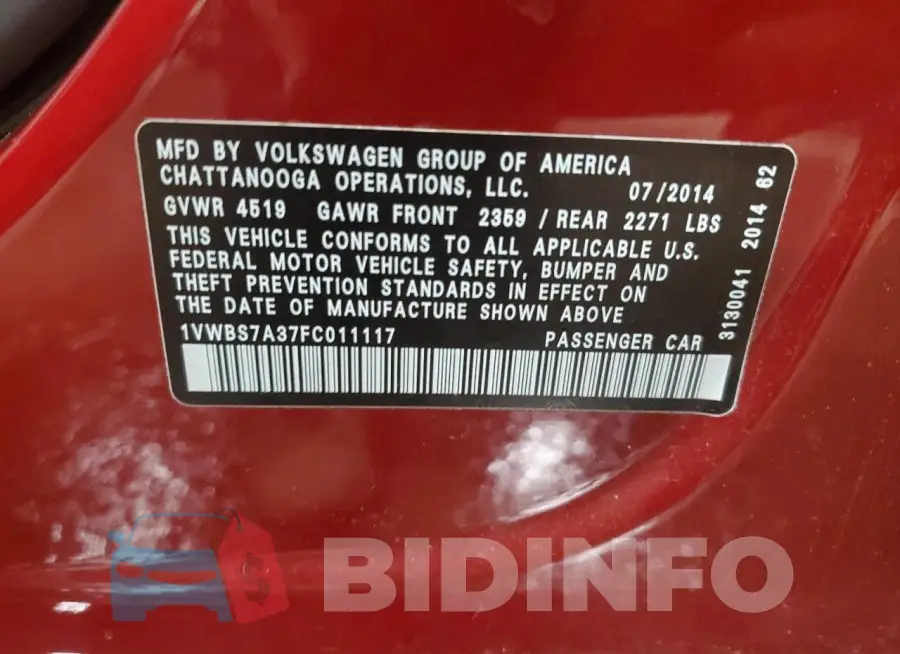 1VWBS7A37FC011117 Photo# 12