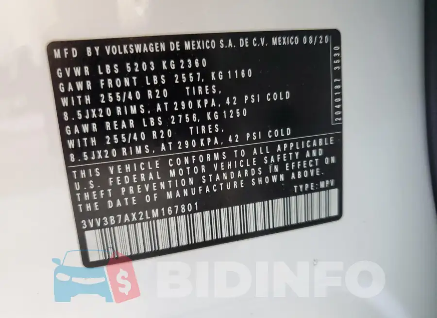 3VV3B7AX2LM167801 Photo# 13
