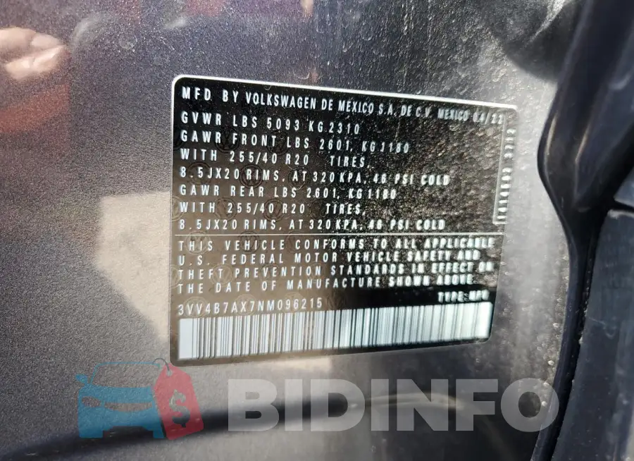3VV4B7AX7NM096215 Photo# 14