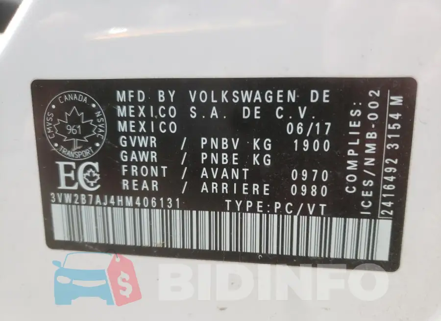 3VW2B7AJ4HM406131 Photo# 13