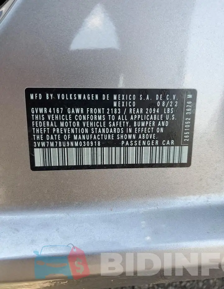 3VW7M7BU9NM030918 Photo# 12