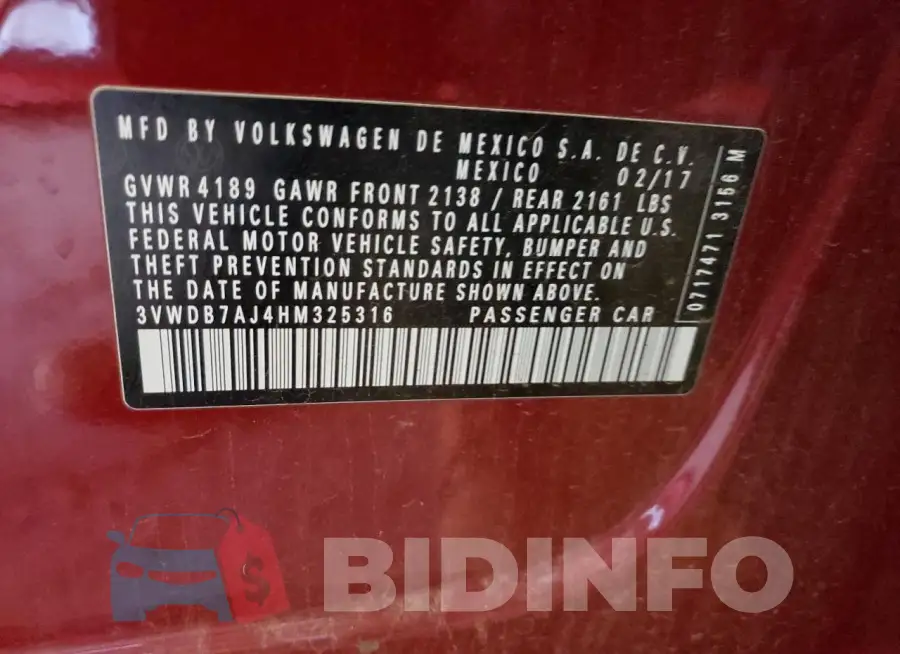 3VWDB7AJ4HM325316 Photo# 12