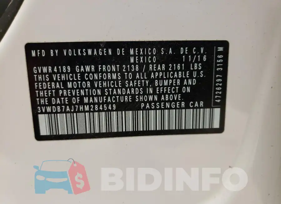 3VWDB7AJ7HM284549 Photo# 12