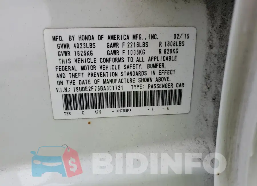 19UDE2F75GA001721 Photo# 12