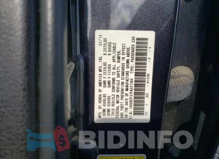 19UUB2F37FA001384 Photo# 12