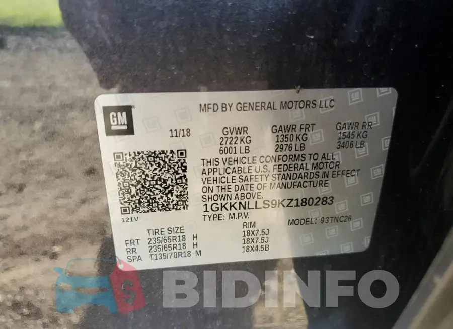 1GKKNLLS9KZ180283 Photo# 13