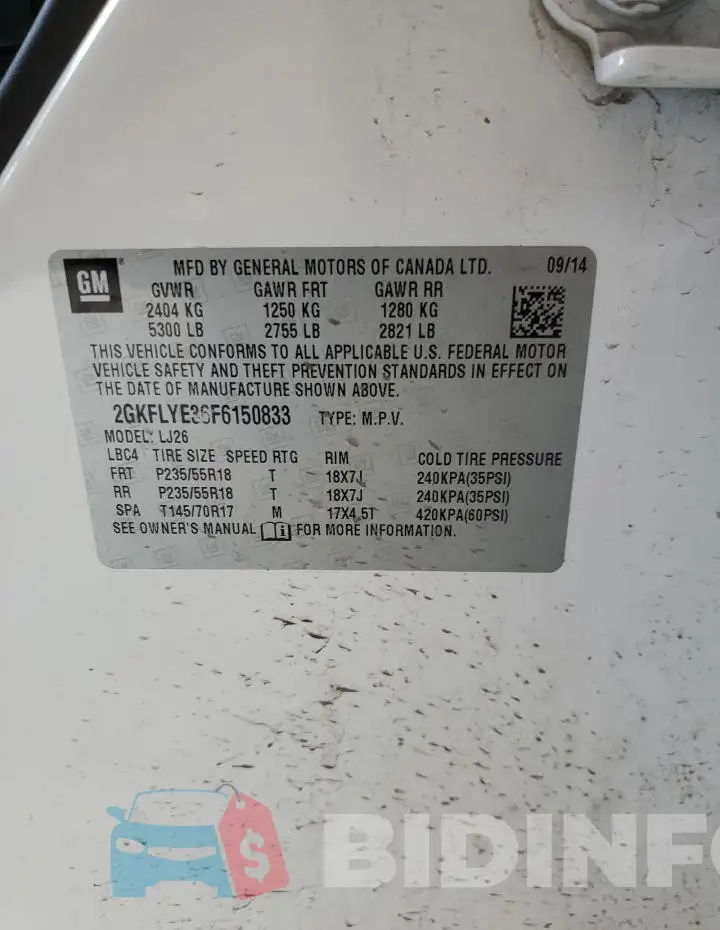 2GKFLYE36F6150833 Photo# 13