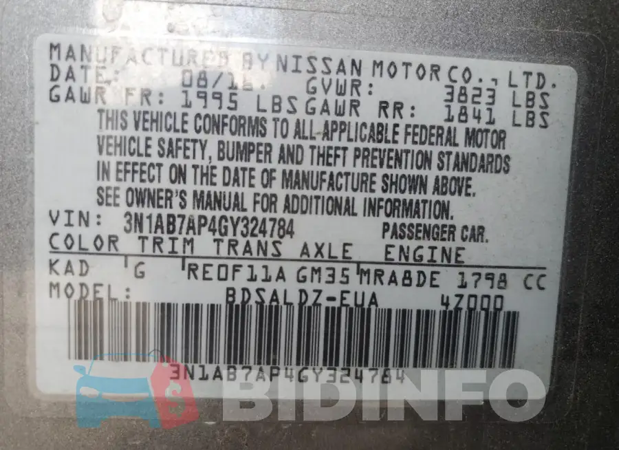 3N1AB7AP4GY324784 Photo# 12