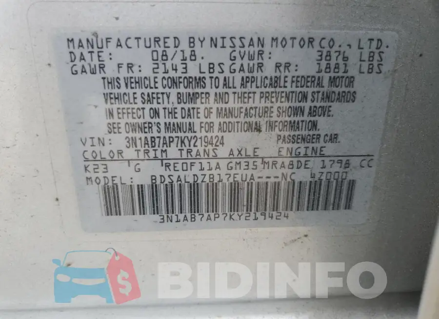 3N1AB7AP7KY219424 Photo# 12
