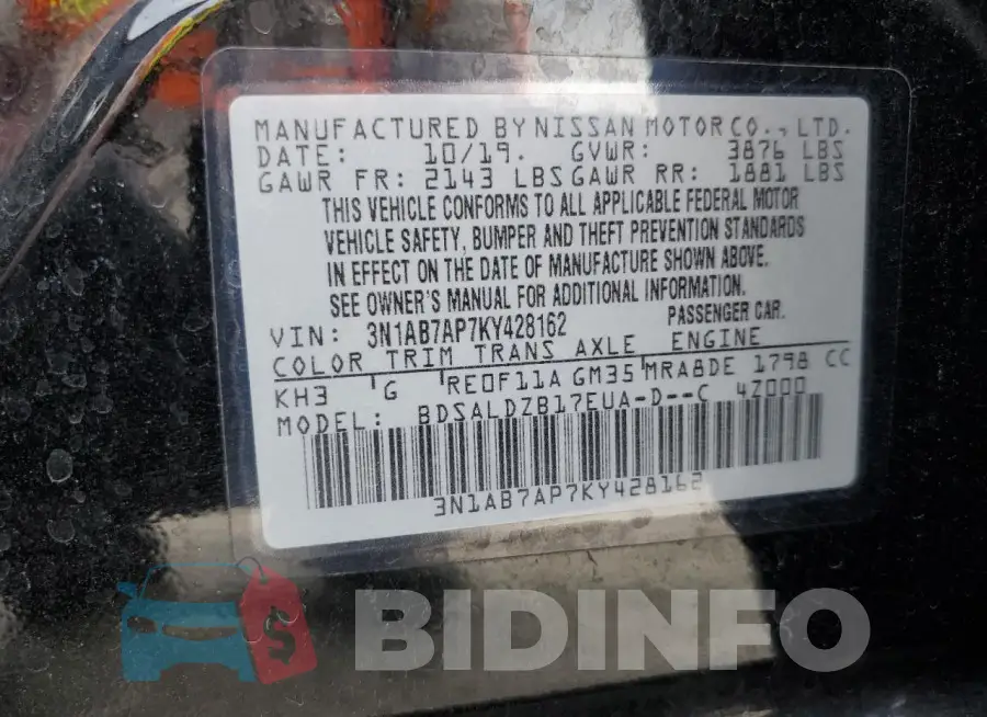 3N1AB7AP7KY428162 Photo# 12