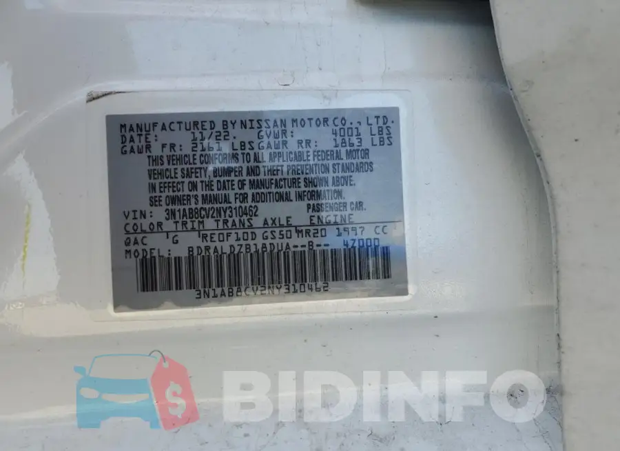 3N1AB8CV2NY310462 Photo# 12