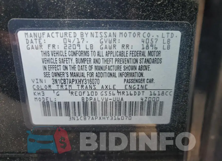 3N1CB7APXHY316070 Photo# 12