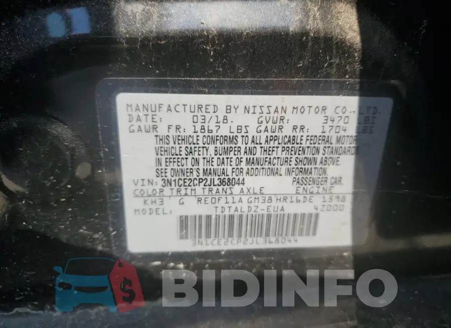 3N1CE2CP2JL368044 Photo# 13