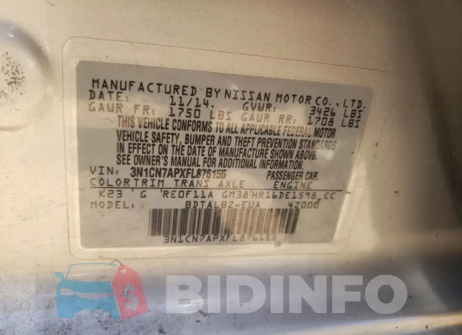 3N1CN7APXFL876155 Photo# 13