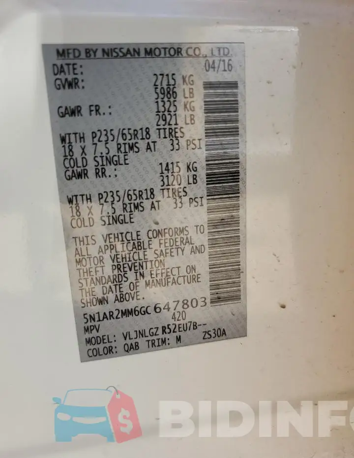 5N1AR2MM6GC647803 Photo# 13