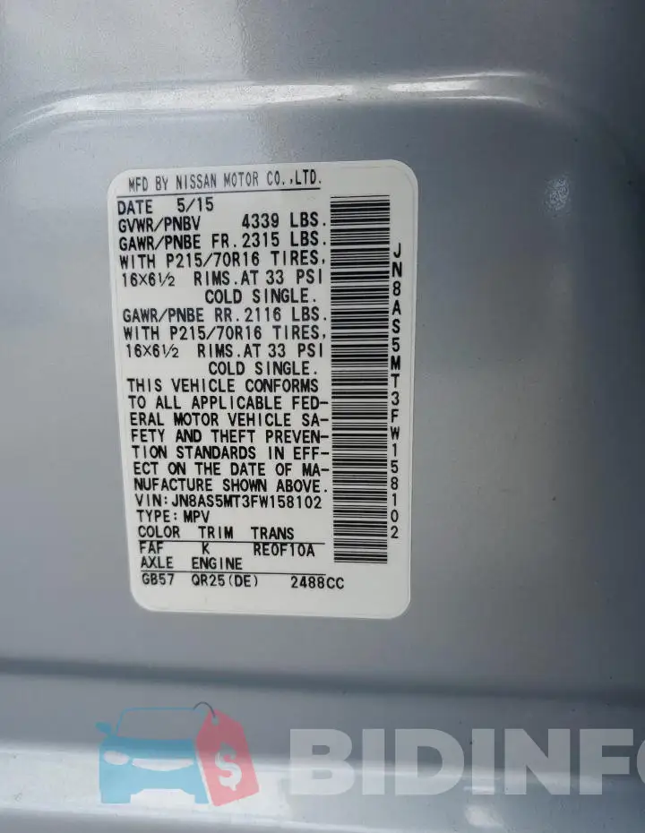 JN8AS5MT3FW158102 Photo# 13
