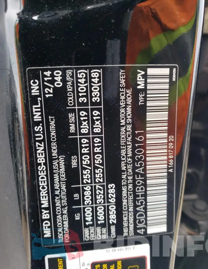4JGDA5HB9FA530161 Photo# 13